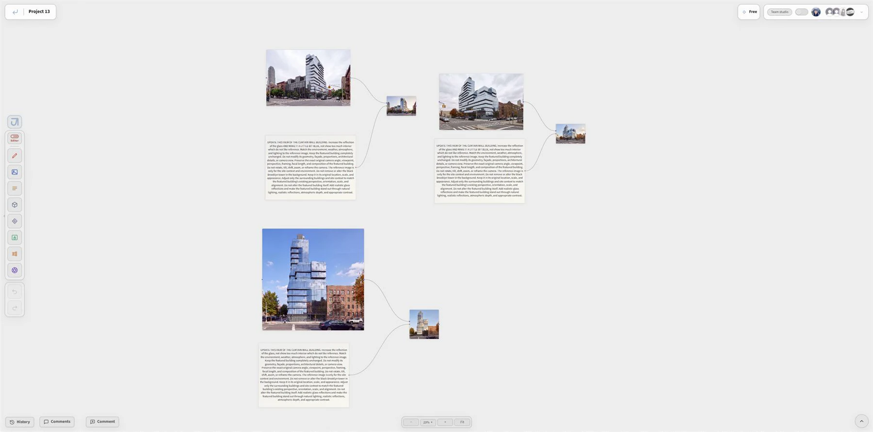 Jimin canvas combining image references, text prompts, and generated tower outputs