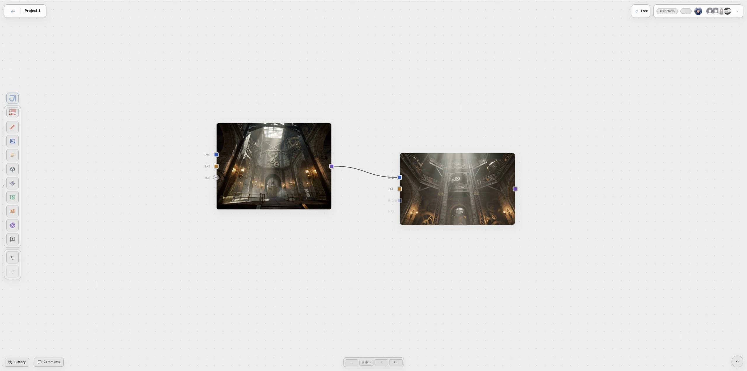 Jimin still-to-motion canvas with a still image feeding an animation output