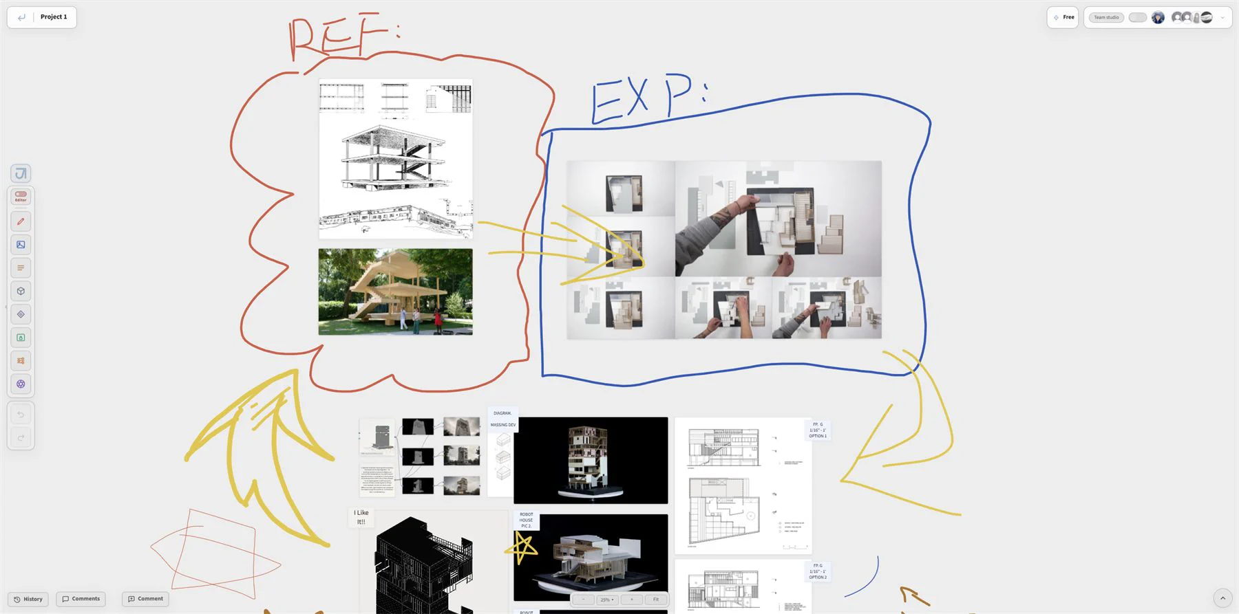 Collaborative Jimin board with drawn markups, references, and shared notes