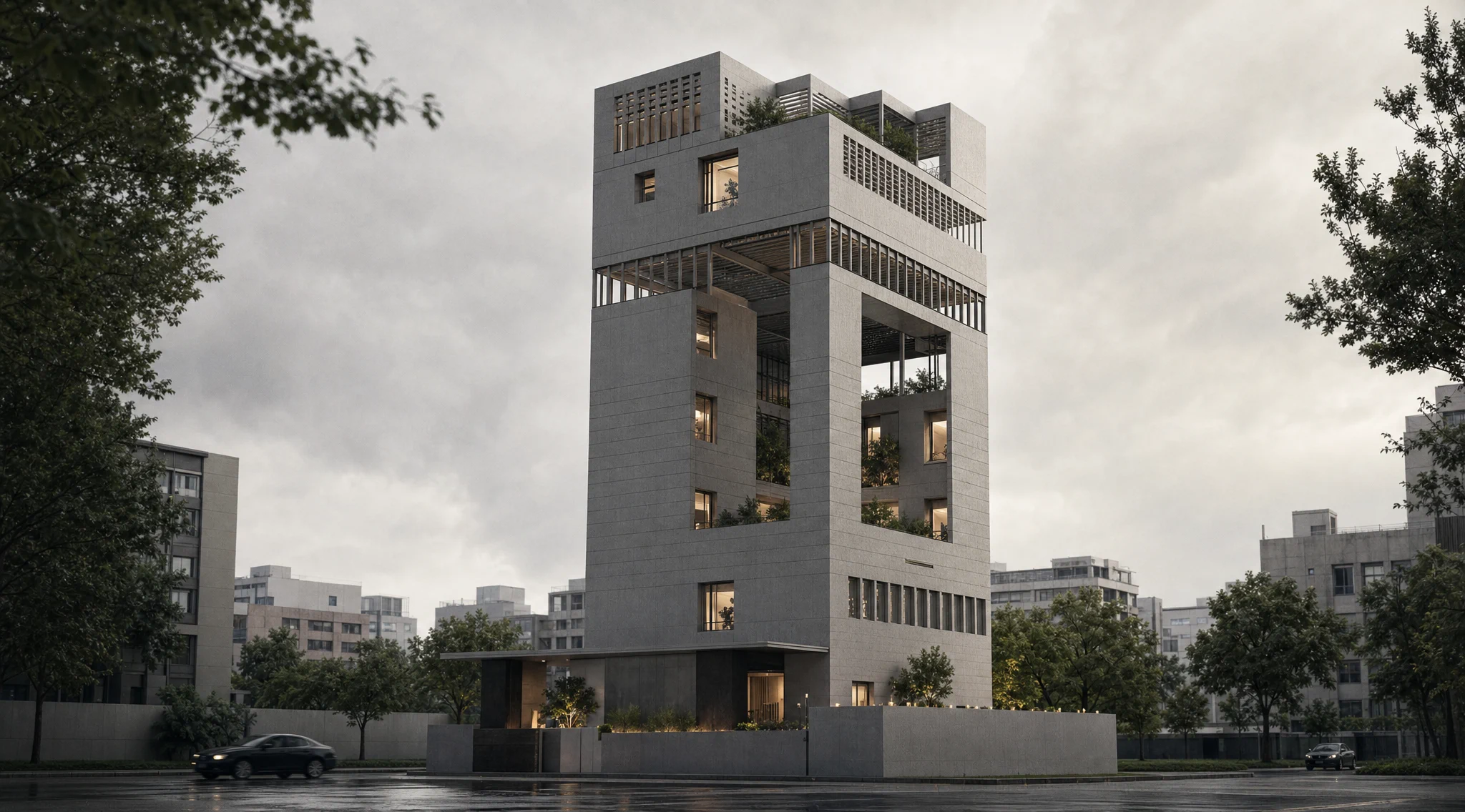 Stacked concrete tower used as a workflow tutorial study