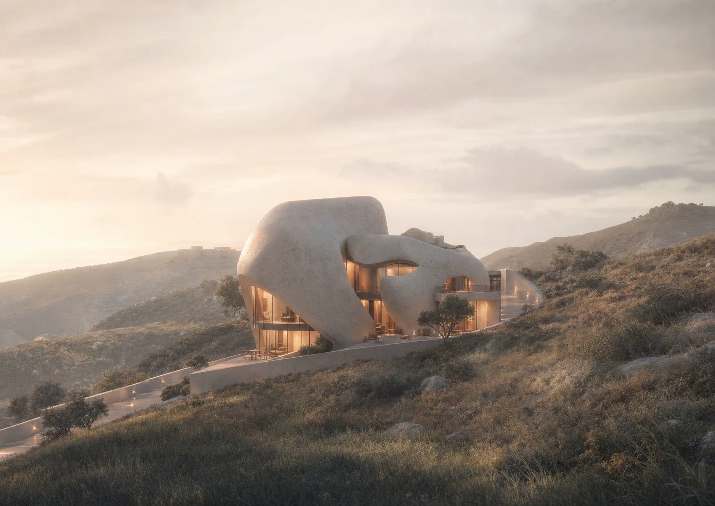 render — the articulated residence in its landscape